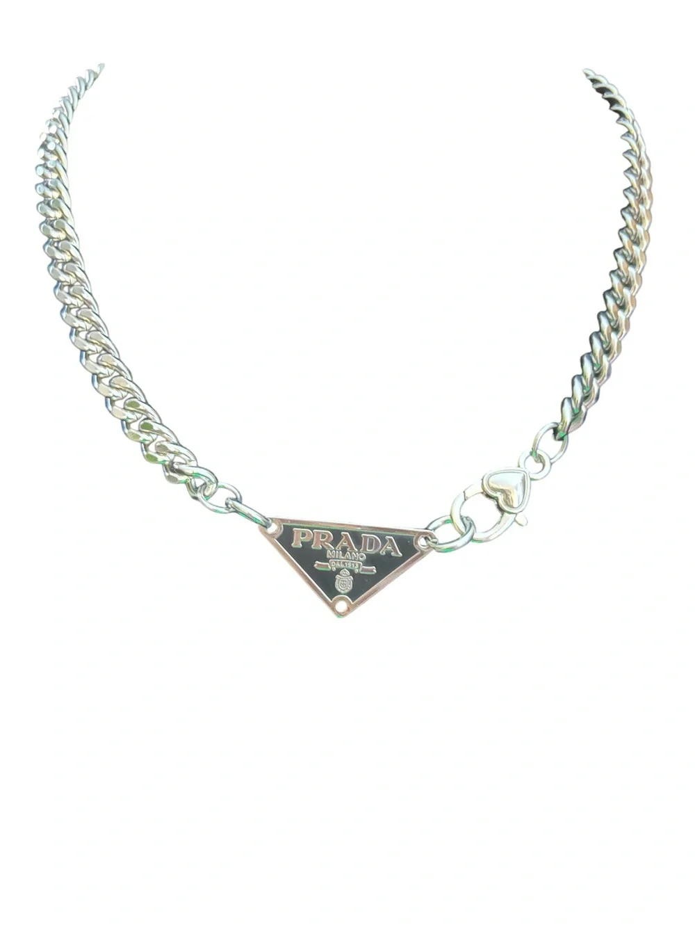 Prada/Silver-Tone Triangle Logo Chain Necklace - Men
